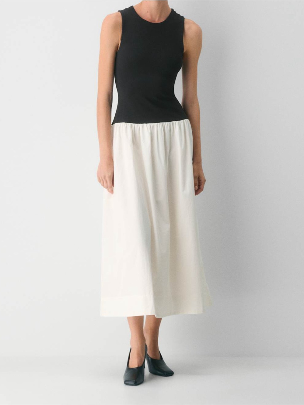 Babaton Black & White Sleeveless Two-Tone Midi Dress